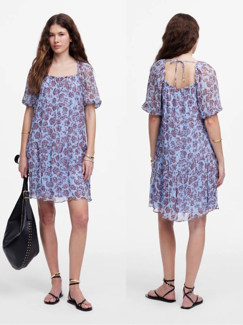 NWT New Madewell Puff-Sleeve Mini Floral Viscose Dress Size 10
